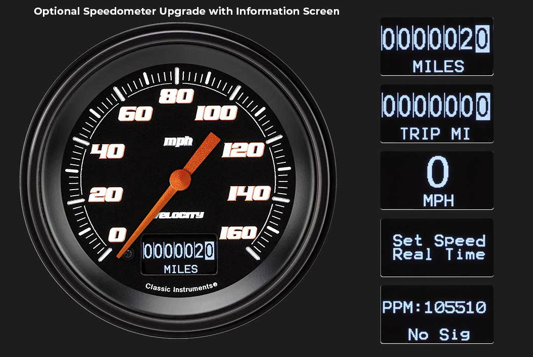 Classic Instruments Velocity Black 4 5/8" Speedometer with Information Screen - VS56DBBLF
