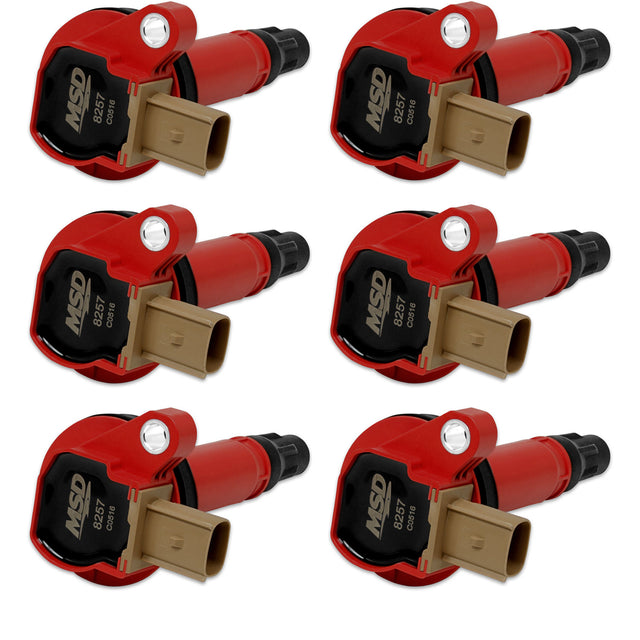 MSD Ignition Coil - Ford EcoBoost - 3.5L V6 - 3-Pin Connector - Red - 6-Pack - 82576