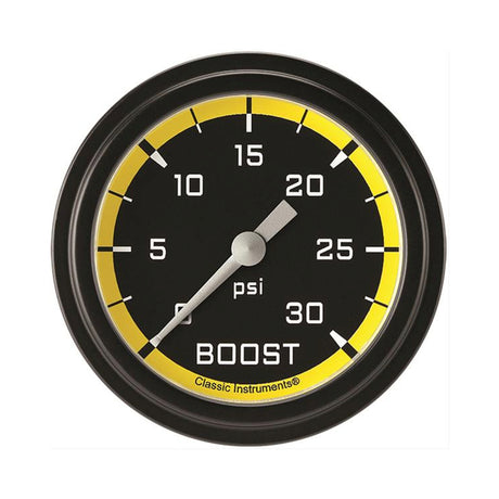 Classic Instruments Autocross Yellow 2 5/8" Boost Gauge, 30 psi - AX342YBLF