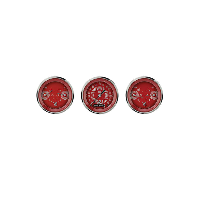 Classic Instruments V8 Red Steelie Three Gauge Set - V8RS04SHC