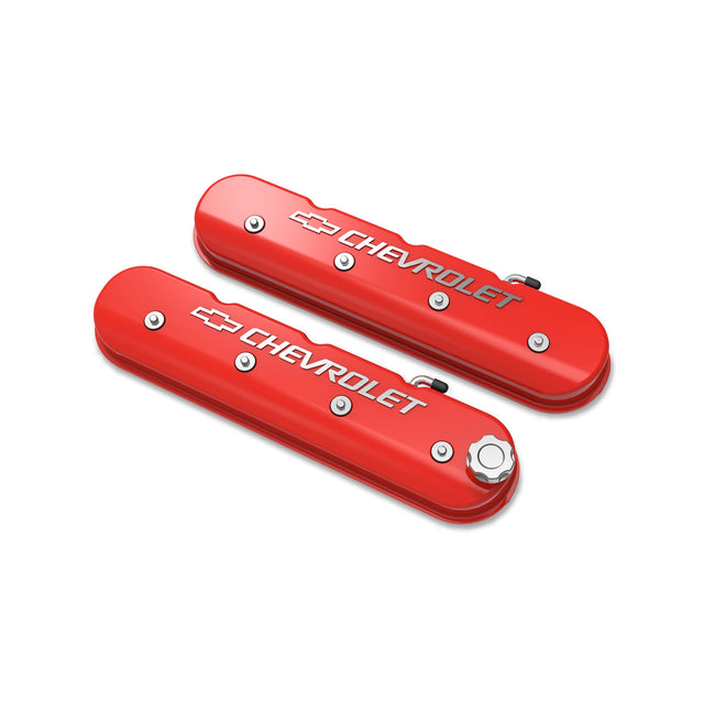 Holley 241-404 Tall LS Valve Cover with Bowtie/Chevrolet Logo - Gloss Red Machined Finish