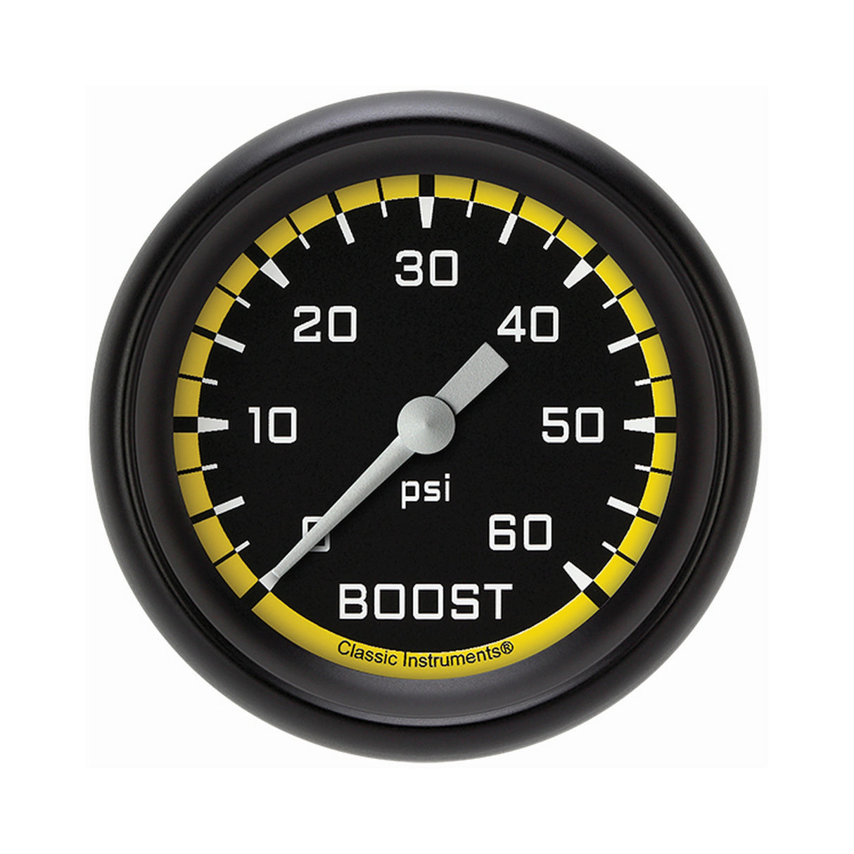 Classic Instruments Autocross Yellow 2 5/8" Boost Gauge, 60 psi - AX343YBPF