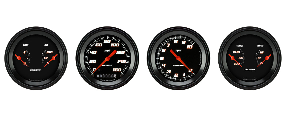 Classic Instruments Velocity Black Series Four Gauge Set - VS05BBLF