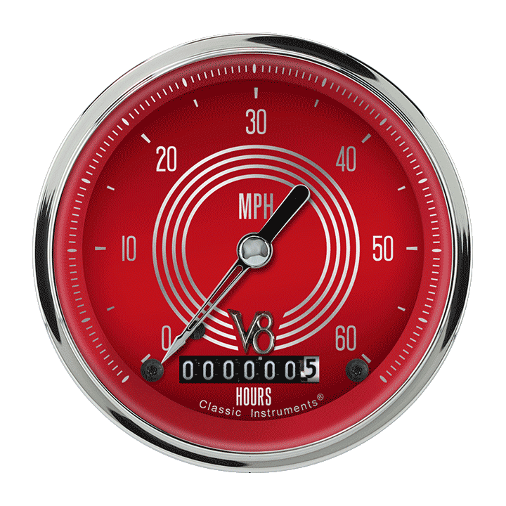 Classic Instruments V8 Red Steelie 3 3/8" Low Speed Speedometer - LSV8RS