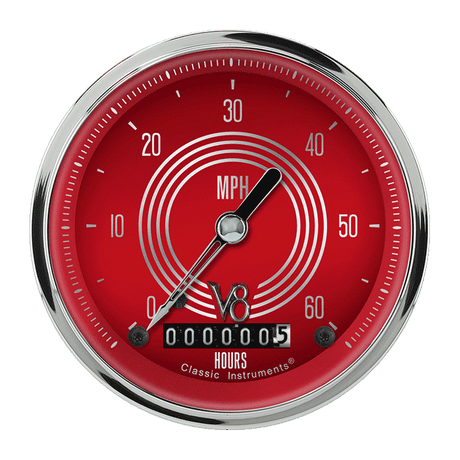 Classic Instruments V8 Red Steelie 3 3/8" Low Speed Speedometer - LSV8RS