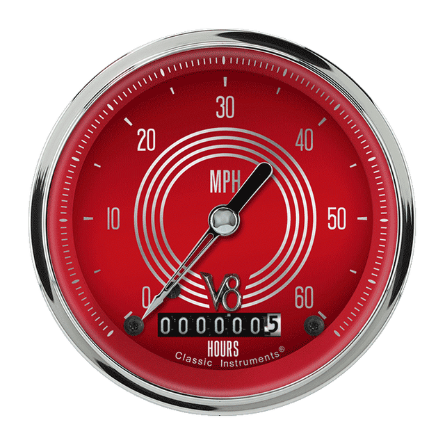 Classic Instruments V8 Red Steelie 3 3/8" Low Speed Speedometer - LSV8RS