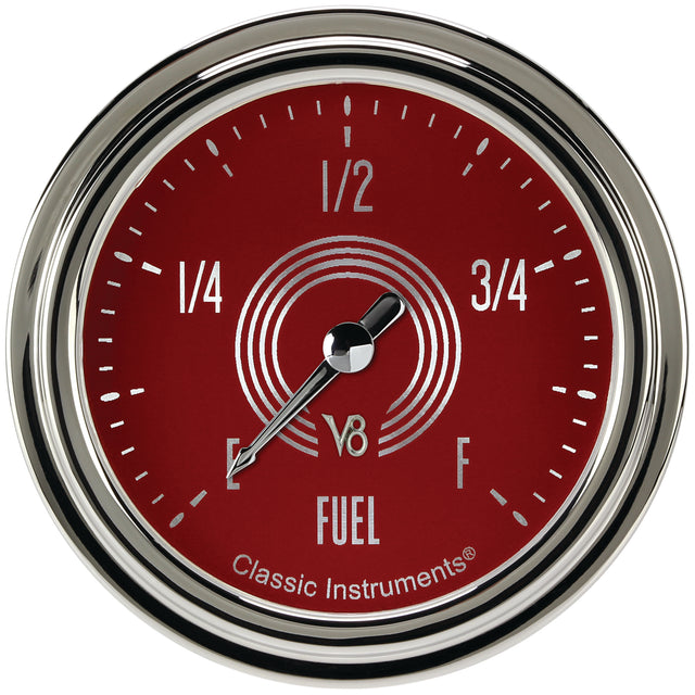 Classic Instruments V8 Red Steelie 2-5/8" Fuel Level Gauge - V8RS309SLC