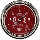 Classic Instruments V8 Red Steelie 2-5/8" Boost Gauge (30 PSI) - V8RS342SLC