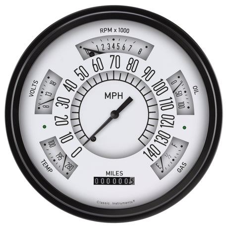 Classic Instruments SIX PACK WHITE / BLACK BEZEL-GM - SX01WBLF