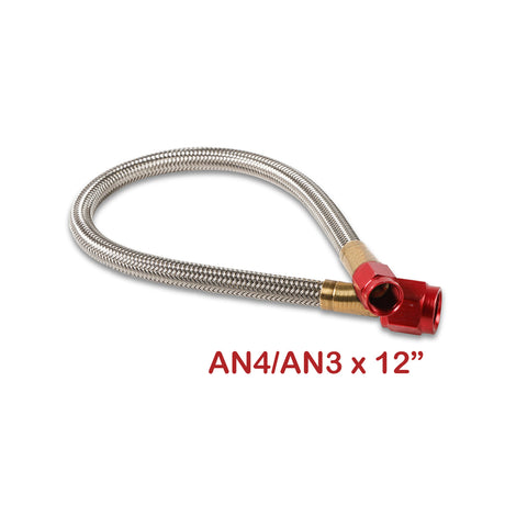 NOS Stainless Steel Braided Hose -4AN to -3AN 1-foot Red - 15341NOS