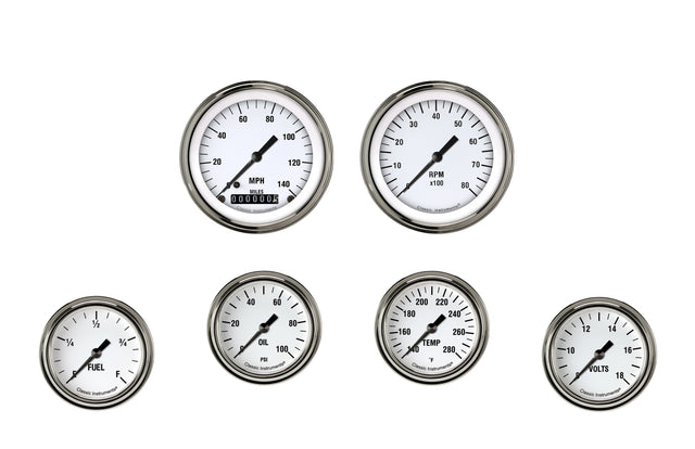 Classic Instruments White Hot Six Gauge Set 301 - WH301SLF