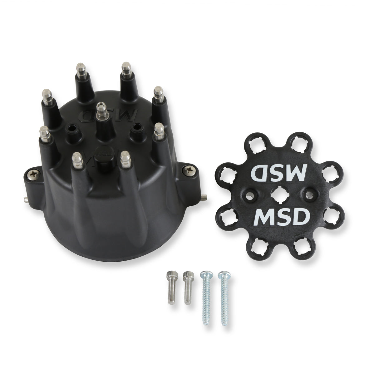 MSD Distributor Cap - V8 - HEI Terminals - Black - Spark Plug Wire Retainer - 84333
