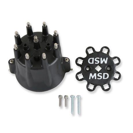 MSD Distributor Cap - V8 - HEI Terminals - Black - Spark Plug Wire Retainer - 84333