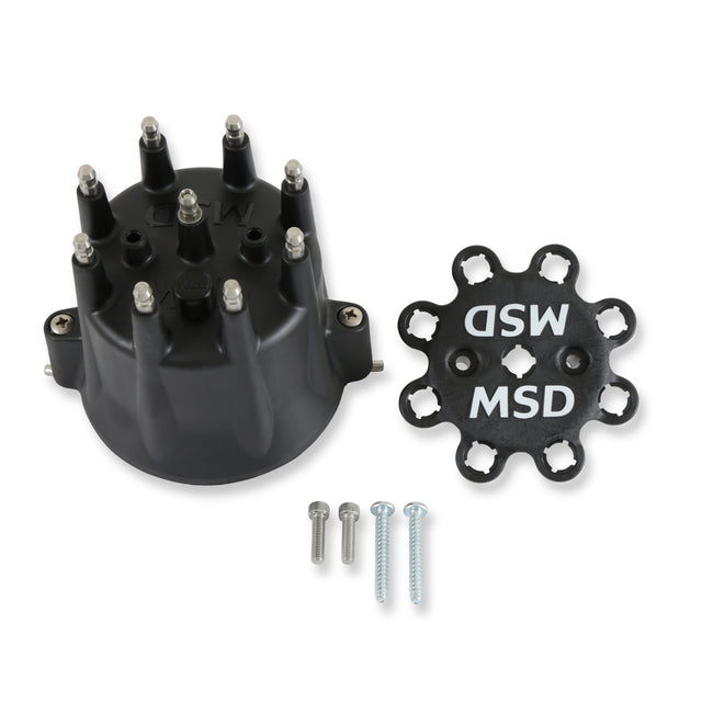 MSD Distributor Cap - V8 - HEI Terminals - Black - Spark Plug Wire Retainer - 84333
