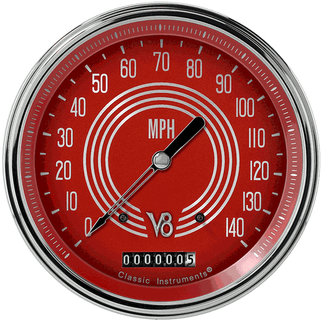 Classic Instruments V8 Red Steelie 4 5/8" Speedometer - V8RS56SLC