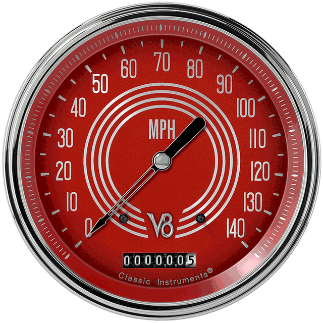 Classic Instruments V8 RED STEELIE 5IN SPEEDO 140 MPH - V8RS56SLF