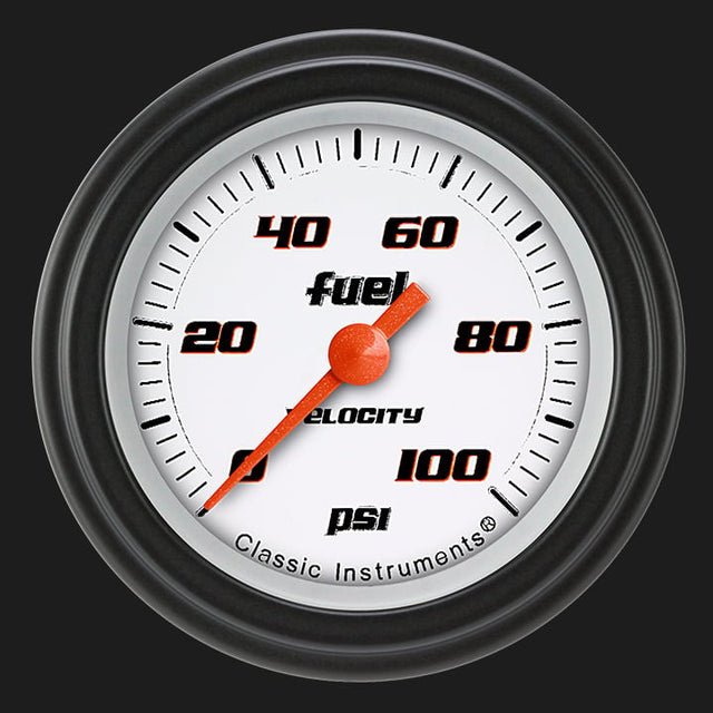 Classic Instruments Velocity White 2 1/8" Fuel Pressure Gauge, 100 psi - VS146WBLF