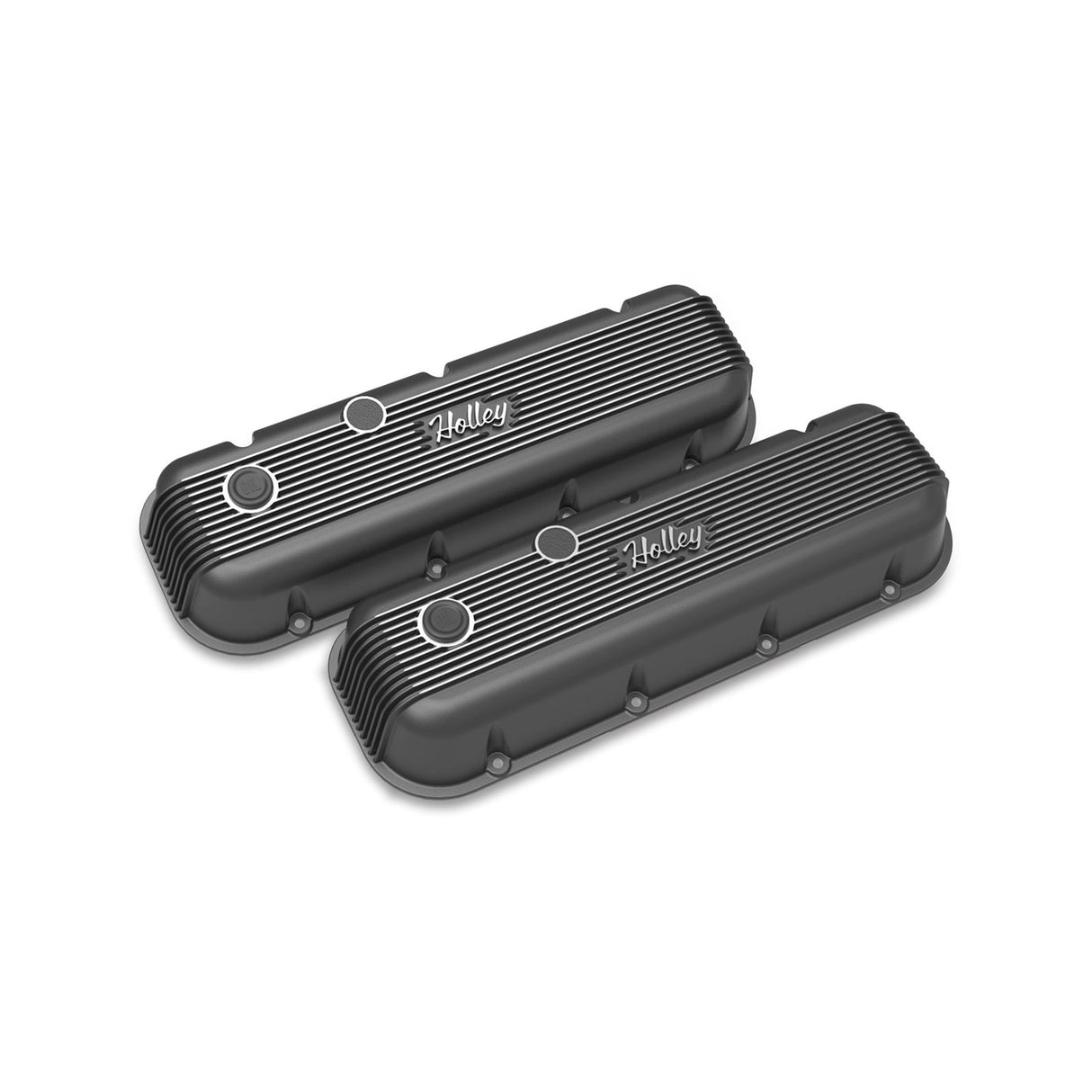 Holley 241-302 Vintage Series Finned Valve Covers - BBC - Satin Black Machined