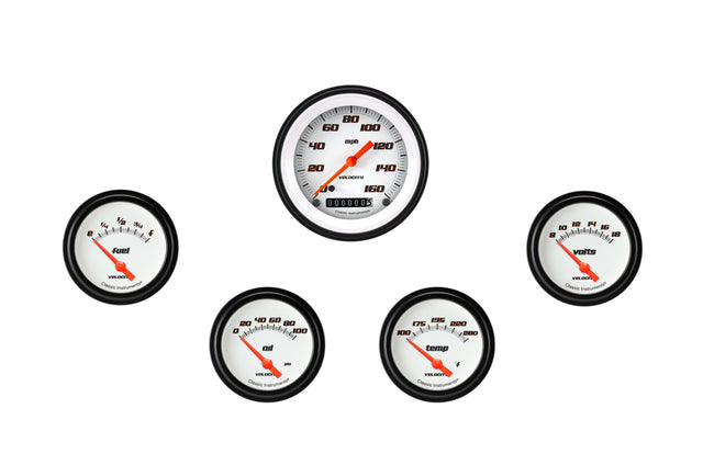 Classic Instruments Velocity White Five Gauge Set 200 - VS200WBLF