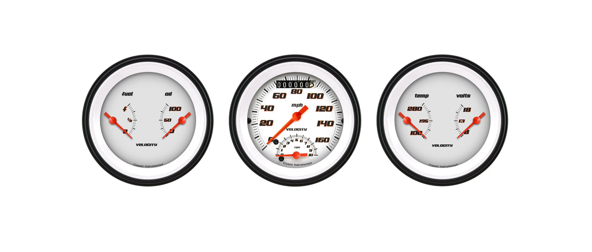 Classic Instruments Velocity White Three Gauge Set - VS34WBLF