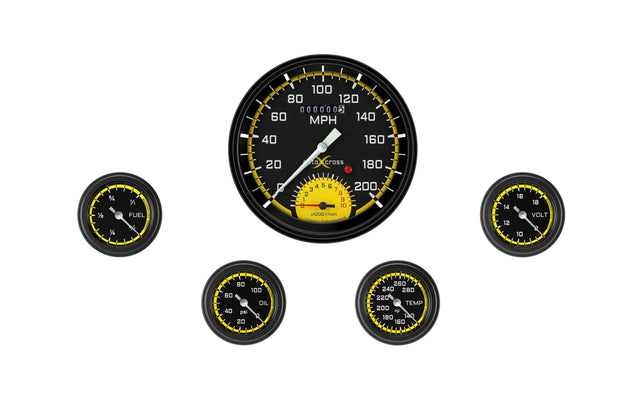 Classic Instruments AutoCross Yellow Five Gauge Set 165 - AX165YBLF