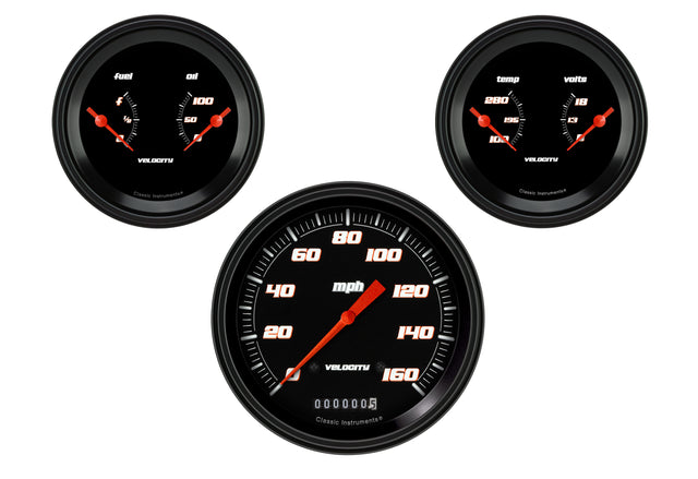 Classic Instruments Velocity Black Series Three Gauge Set - VS64BBLF