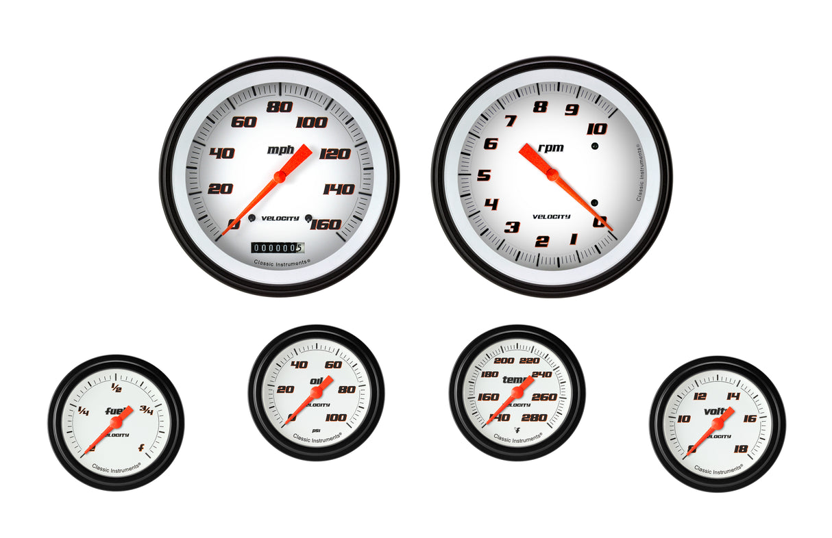 Classic Instruments Velocity White Six Gauge Set 351 - VS351WBLF
