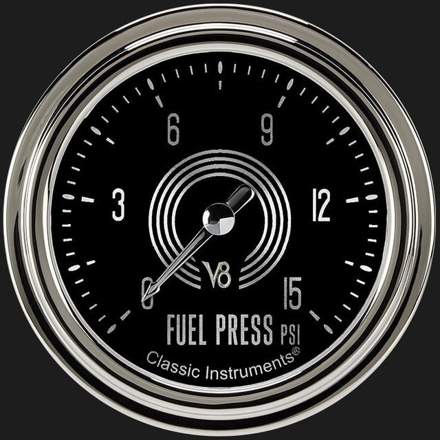 Classic Instruments V8 Speedster 2 5/8" Fuel Pressure Gauge, 15 psi - V8SR345SLC