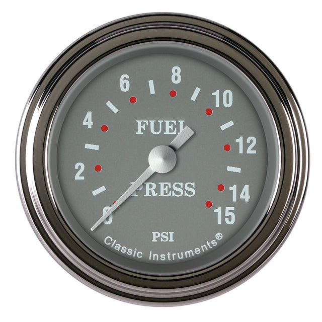 Classic Instruments Silver Gray 2-1/8" Fuel Pressure Gauge (15 PSI) - SG145SLF