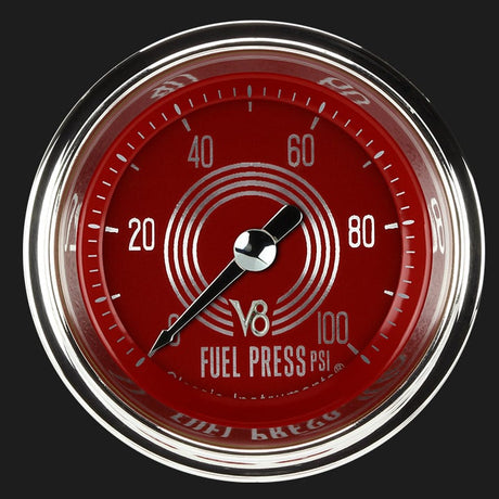 Classic Instruments V8 Red Steelie 2 1/8" Fuel Pressure Gauge, 100 psi - V8RS146SHC