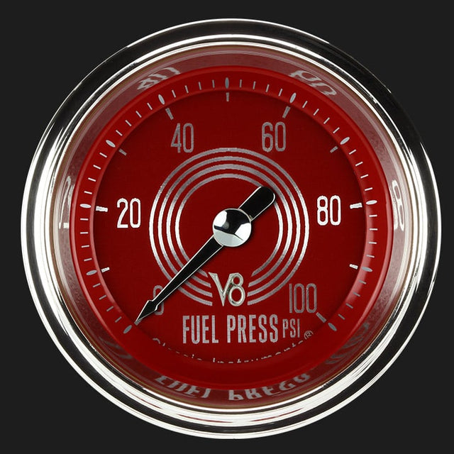 Classic Instruments V8 Red Steelie 2 1/8" Fuel Pressure Gauge, 100 psi - V8RS146SHC