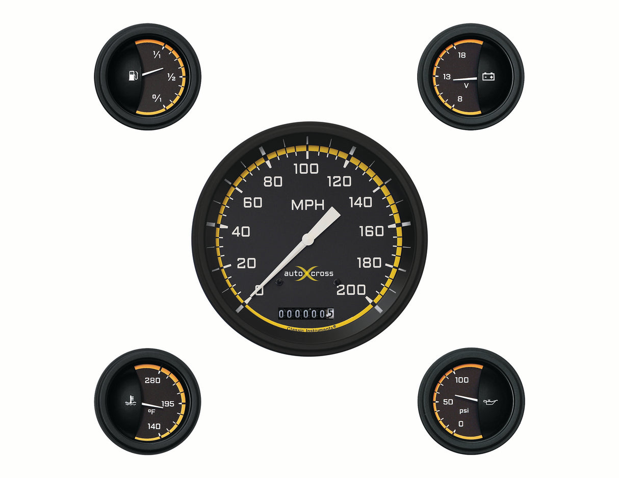 Classic Instruments Auto Cross Yellow 6 Gauge Set - AX54YBLF