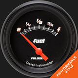 Classic Instruments Velocity Black 2-5/8" Fuel Level Gauge (0-30 Ohm) - VS214BBPF