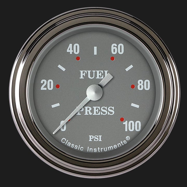 Classic Instruments Silver Gray 2 1/8" Fuel Pressure Gauge, 100 psi - SG146SLF