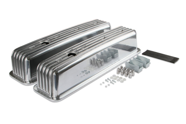Mr Gasket Cast Aluminum Ball Milled Center Bolt Valve Covers - Polished - 6856G