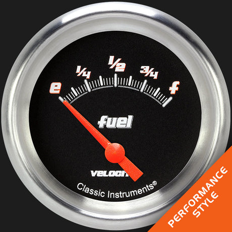 Classic Instruments Velocity Black 2 5/8" Fuel Gauge, 0-90 ohm - VS212BAPF