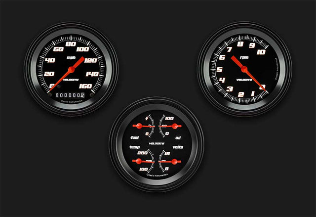 Classic Instruments Velocity Black Series Three Gauge Set - VS03BBLF
