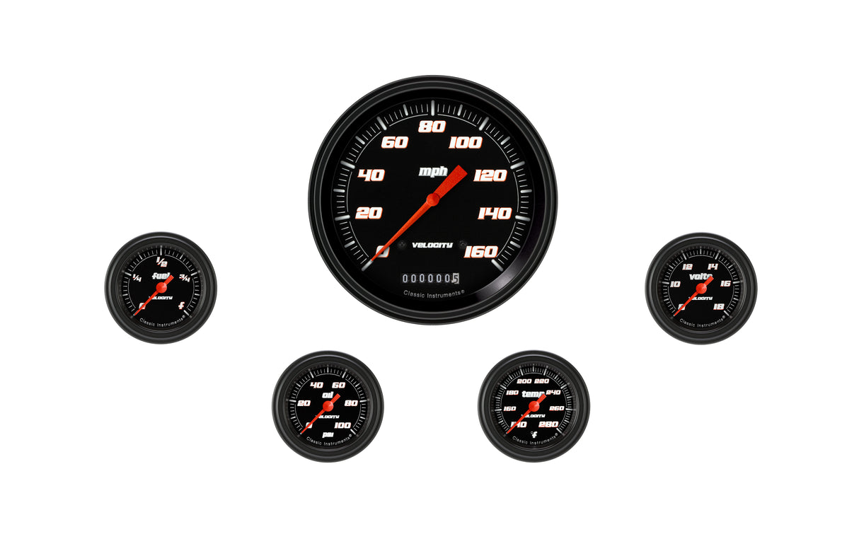 Classic Instruments Velocity Black Five Gauge Set 154 - VS154BBLF