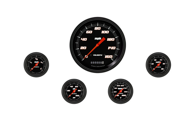 Classic Instruments Velocity Black Five Gauge Set 154 - VS154BBLF