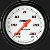 Classic Instruments Velocity White 2 5/8" Boost/Vac Gauge - VS341WBLF