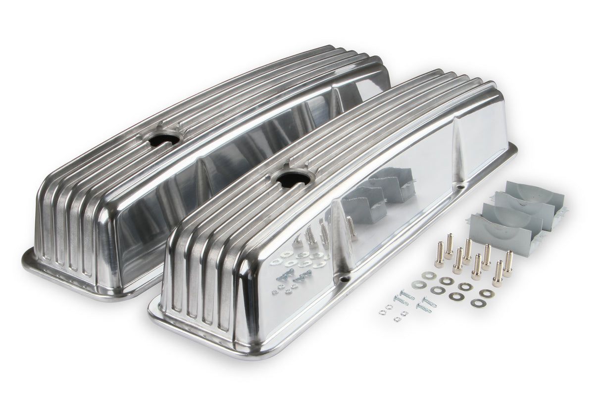 Mr Gasket Cast Aluminum Finned Valve Covers - Polished - 6855G