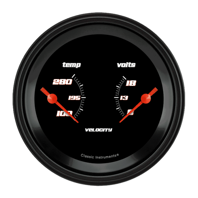Classic Instruments Velocity Black 3 3/8" Dual - VS74BBLF