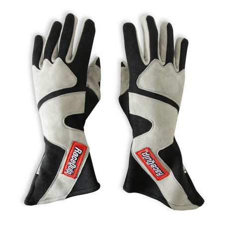 Racequip SFI 3.3/5 Black / Gray Long Gauntlet Nomex Race Gloves - Small - 358602RQP