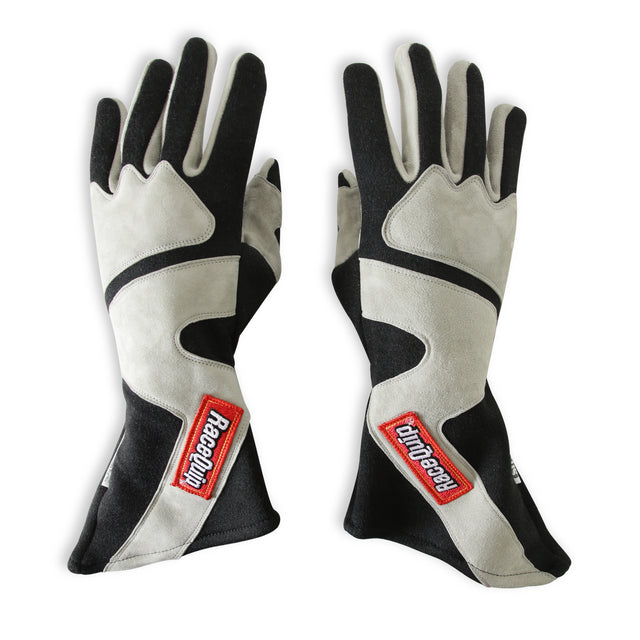 Racequip SFI 3.3/5 Black / Gray Long Gauntlet Nomex Race Gloves - Small - 358602RQP