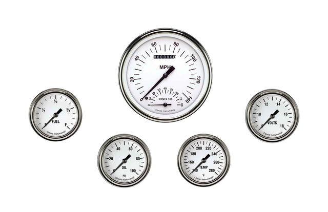 Classic Instruments White Hot Five Gauge Set - WH365SLF