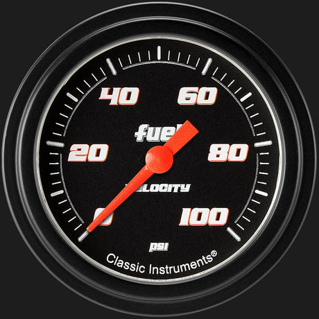 Classic Instruments Velocity Black 2 5/8" Fuel Pressure Gauge, 100 psi - VS346BBLF