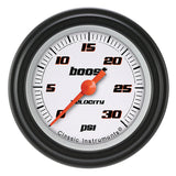 Classic Instruments Velocity White 2-1/8" Boost Gauge (30 PSI) - VS142WBLF