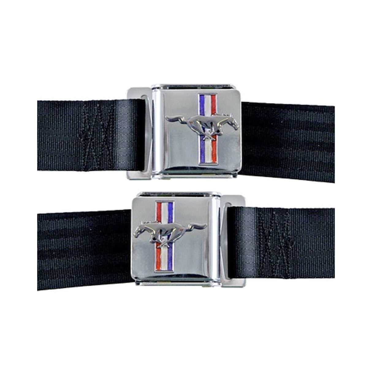 Scott Drake Seat Belt Set with Mustang Emblem - SB-MR-H