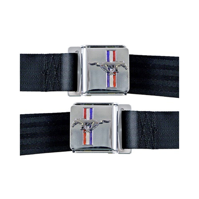 Scott Drake Seat Belt Set with Mustang Emblem - SB-MR-H