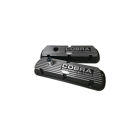 Scott Drake Aluminum Valve Covers with Cobra Powered By Ford Logo Black - S2MS-6A582-A-B
